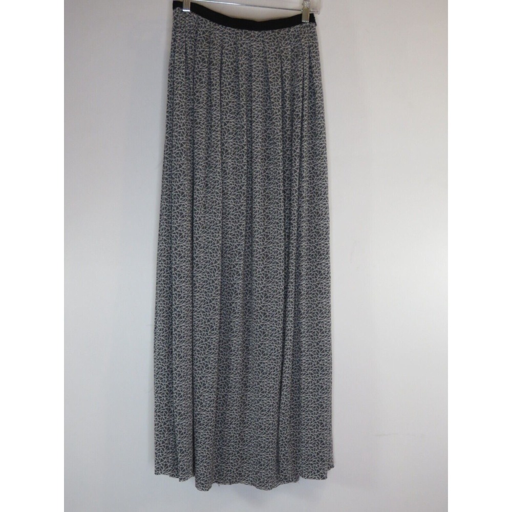 Silence + Noise Black Maxi Skirt M Med Gauzy Light Soft Gray Black Geometric EUC